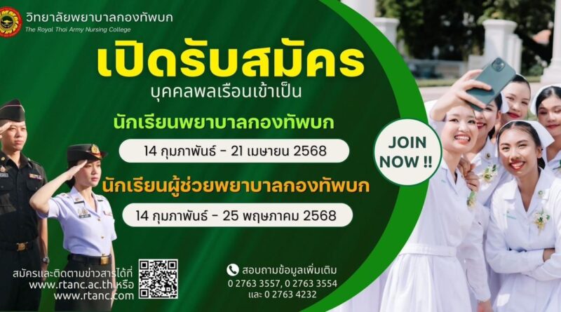 วิทยาลัยพยาบาลกองทัพบก เปิดรับสมัครแล้ว วันนี้ !!