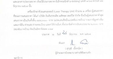 ประกาศผู้ชนะการเสนอราคา ประกวดราคาซื้อเครื่องรักษาด้วยแสงเลเซอร์ (Laser Therapy Unit) ด้วยวิธีประกวดราคาอิเล็กทรอนิกส์ (e-bidding)