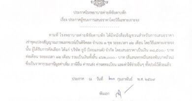 ประกาศผู้ชนะการเสนอราคา เช่าชุดแปลงสัญญาณภาพเอกซเรย์เป็นดิจิตอล จำนวน 1 ชุด