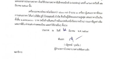 ประกาศผู้ชนะการเสนอราคา ประกวดราคาซื้อเครื่องเอกซเรย์ขนาดไม่น้อยกว่า 500 mA จำนวน 1 เครื่อง